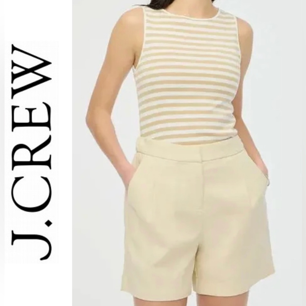 J Crew Women’s Sz 6 Cream‎ Elastic-Back Linen-Blend Pleated Short